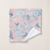 blauwe bloemen en vogel, achtergrondkleur lichte r bad handdoek (Wasdoekje)