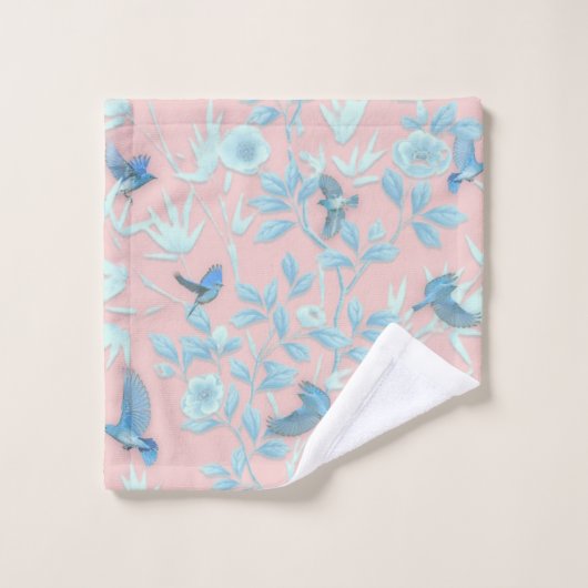 blauwe bloemen en vogel, achtergrondkleur lichte r bad handdoek (Wasdoekje)