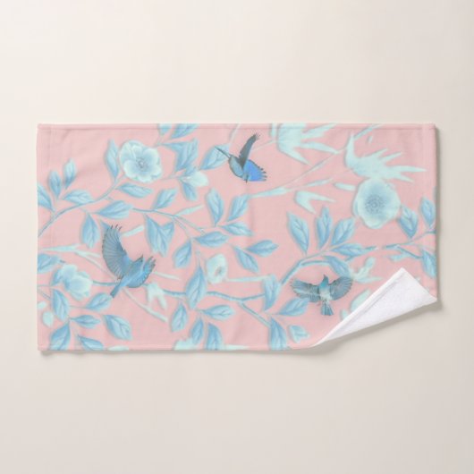 blauwe bloemen en vogel, achtergrondkleur lichte r bad handdoek (Handdoek)