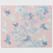 blauwe bloemen en vogel, achtergrondkleur lichte r cadeaupapier (Vlak)