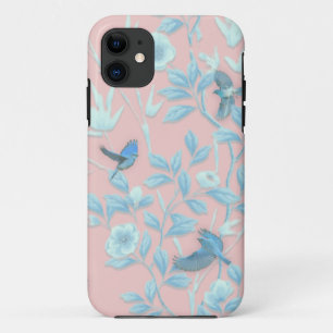 blauwe bloemen en vogel, achtergrondkleur lichte r Case-Mate iPhone case
