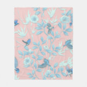 blauwe bloemen en vogel, achtergrondkleur lichte r fleece deken (Voorkant)