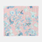 blauwe bloemen en vogel, achtergrondkleur lichte r fleece deken (Voorkant (Horizontaal))