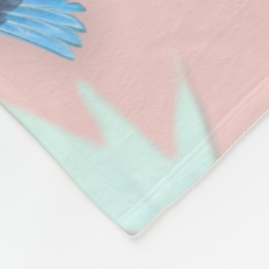 blauwe bloemen en vogel, achtergrondkleur lichte r fleece deken (Hoek)