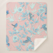 blauwe bloemen en vogel, achtergrondkleur lichte r sherpa deken (Voorkant)