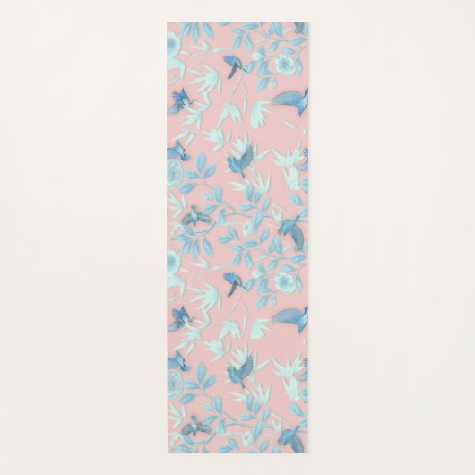 blauwe bloemen en vogel, achtergrondkleur lichte r yogamat (Voorkant)