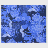 Blauwe  bloemen en vogels cadeaupapier (Vlak)