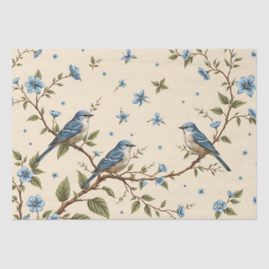 Blauwe bloemen en vogels Ontwerp Decoupage Tissuepapier (Voorkant)