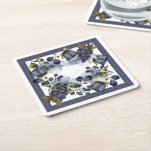 Blauwe bloemen en vruchten in lijst kartonnen onderzetters (Schuin)