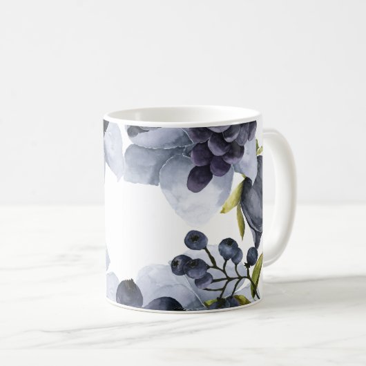 Blauwe bloemen en vruchten in lijst koffiemok (Voorkant rechts)