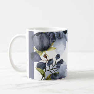 Blauwe bloemen en vruchten in lijst koffiemok