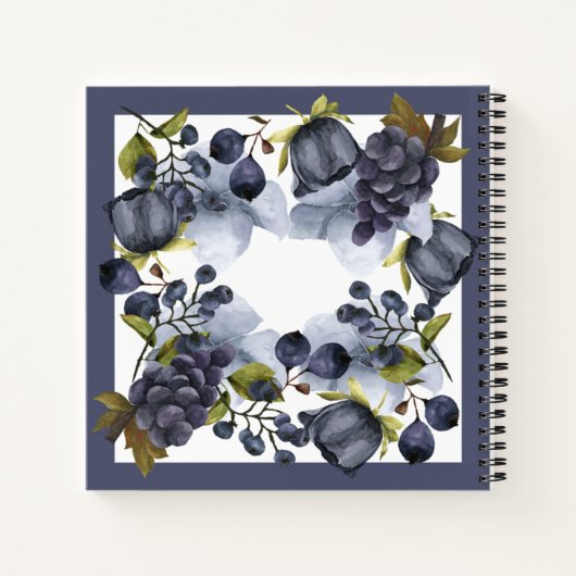 Blauwe bloemen en vruchten in lijst notitieboek (Achterkant)