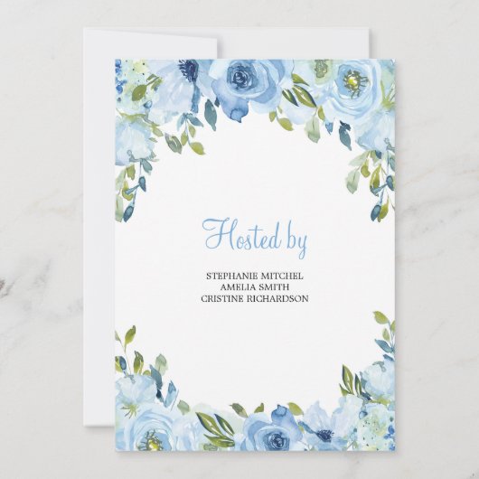 Blauwe Bloemen en Zilveren Folie Boho Kaart (Achterkant)