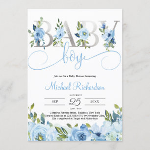 Blauwe Bloemen en Zilveren Folie Boho Kaart