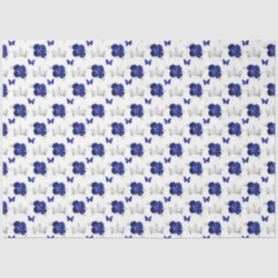 Blauwe bloemen en zilveren kronen tissuepapier