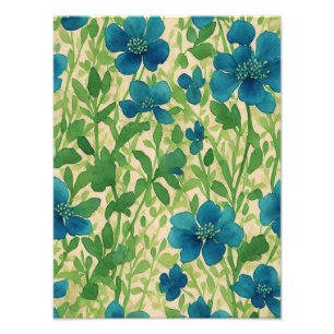 Blauwe bloemen ephemerpatroon foto afdruk