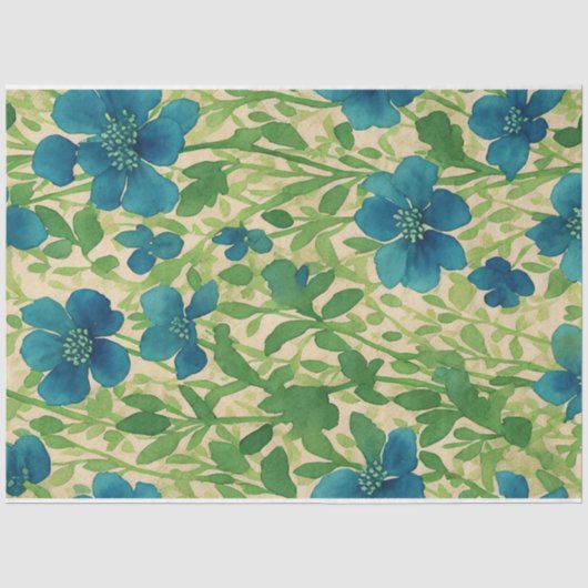 Blauwe bloemen  ephemerpatroon tissuepapier (Voorkant)