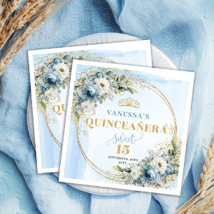 Blauwe Bloemen Eucalyptus Goud 15e Verjaardag Serv Servet