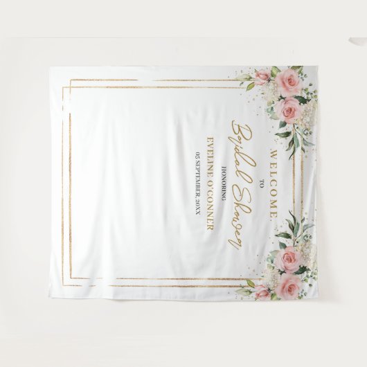 Blauwe bloemen eucalyptus goud Vrijgezellenfeest Wandkleed (Voorkant (horizontaal))