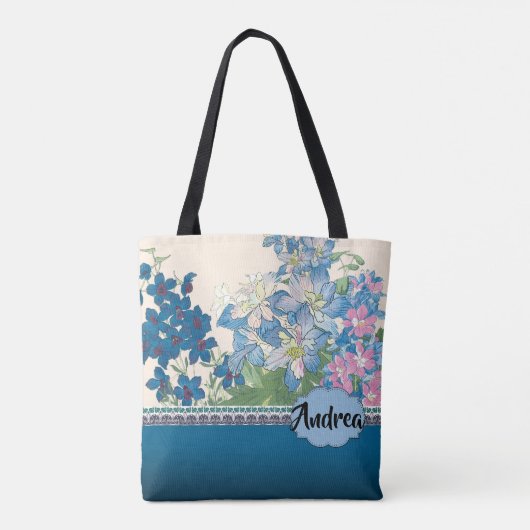 Blauwe bloemen Favoriete bruidsmeisje cadeau Tote Bag (Achterkant)