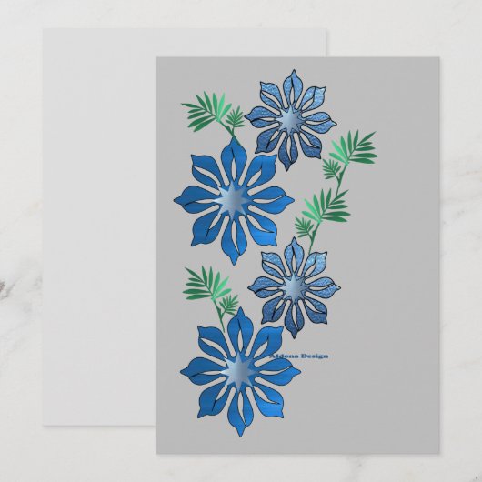 Blauwe bloemen feestdagenkaart (Voorkant / Achterkant)