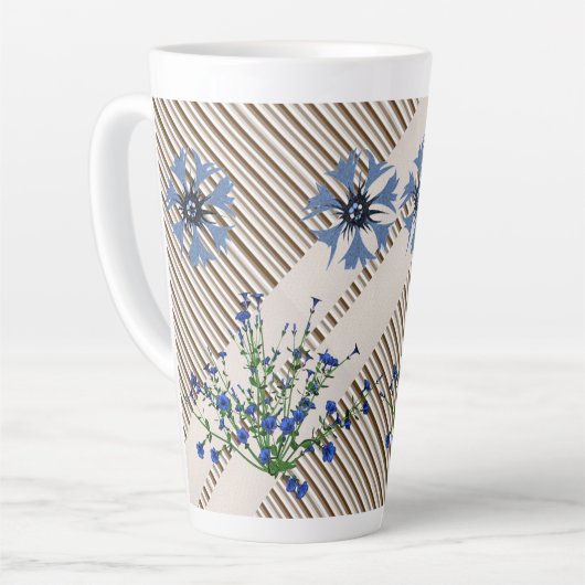 Blauwe bloemen Floral Stripe Latte Mok (Linkerhoek)