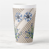 Blauwe bloemen Floral Stripe Latte Mok (Voorkant)