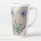 Blauwe bloemen Floral Stripe Latte Mok (Rechts)