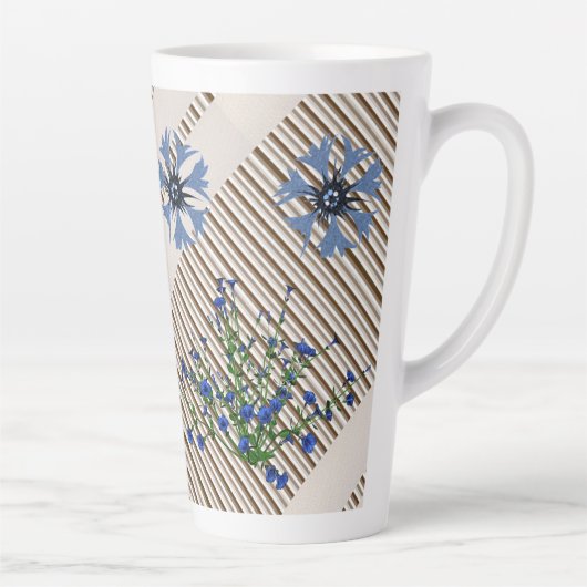 Blauwe bloemen Floral Stripe Latte Mok (Rechts)