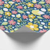 Blauwe Bloemen Folk Art Patroon Cadeaupapier (Hoek)