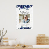 Blauwe Bloemen & Foto Herdenkings- Rouwkaart  Poster (Keuken)