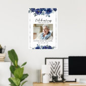 Blauwe Bloemen & Foto Herdenkings- Rouwkaart  Poster (Thuiskantoor)