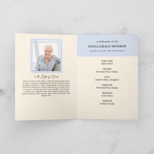  Blauwe Bloemen Foto Memorial Gevouwen Programma (Binnen)