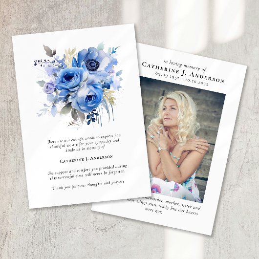 Blauwe bloemen Foto Sympathie Begrafenismonument Bedankkaart