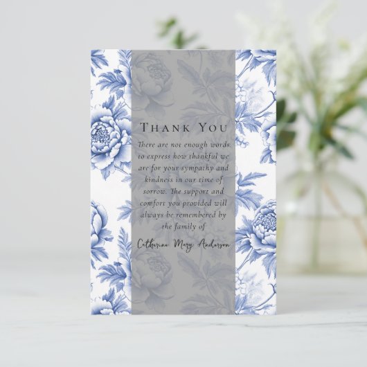 Blauwe Bloemen Foto Sympathy Funeral Memorial Bedankkaart (Staand voorkant)
