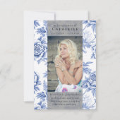 Blauwe Bloemen Foto Sympathy Funeral Memorial Bedankkaart (Achterkant)