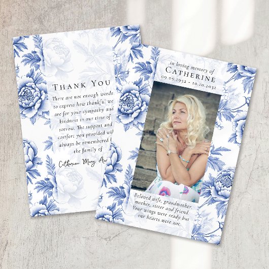 Blauwe Bloemen Foto Sympathy Funeral Memorial Bedankkaart