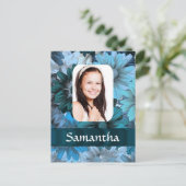 Blauwe bloemen foto template briefkaart (Staand voorkant)