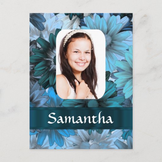 Blauwe bloemen foto template briefkaart (Voorkant)