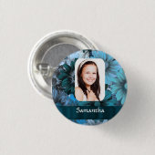 Blauwe bloemen foto template ronde button 3,2 cm (Voorkant /achterkant)