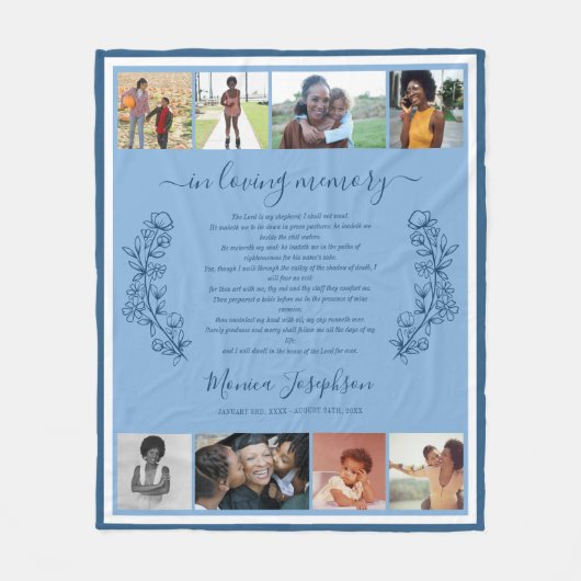 Blauwe Bloemen Fotocollage Psalm Memorial Fleece Deken (Voorkant)
