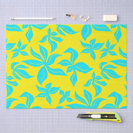 Blauwe Bloemen Geïllustreerd Patroon Tissuepapier (Craft)