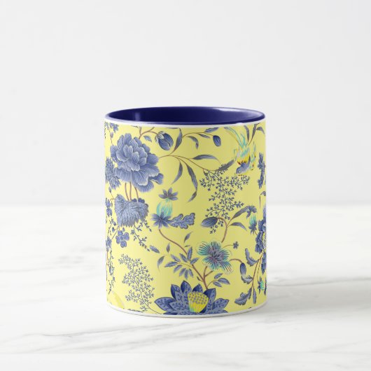 Blauwe bloemen Gele Mok (Midden)