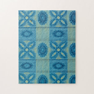 Blauwe bloemen gele strepen  kunst Patroon Legpuzzel