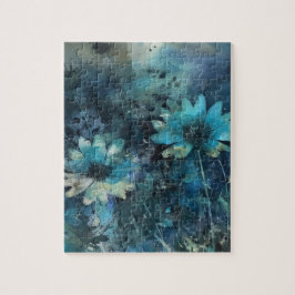 Blauwe bloemen gemengde media legpuzzel
