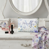 Blauwe bloemen gepersonaliseerd etui