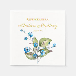Blauwe bloemen gepersonaliseerde Quinceañera Servet