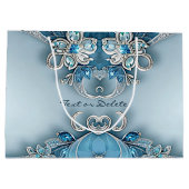 Blauwe  Bloemen Geschenktas Groot Cadeauzakje (Achterkant)