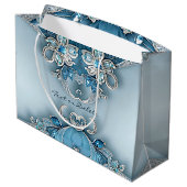 Blauwe  Bloemen Geschenktas Groot Cadeauzakje (Achterkant Gekanteld)