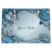 Blauwe  Bloemen Geschenktas Groot Cadeauzakje (Voorkant)